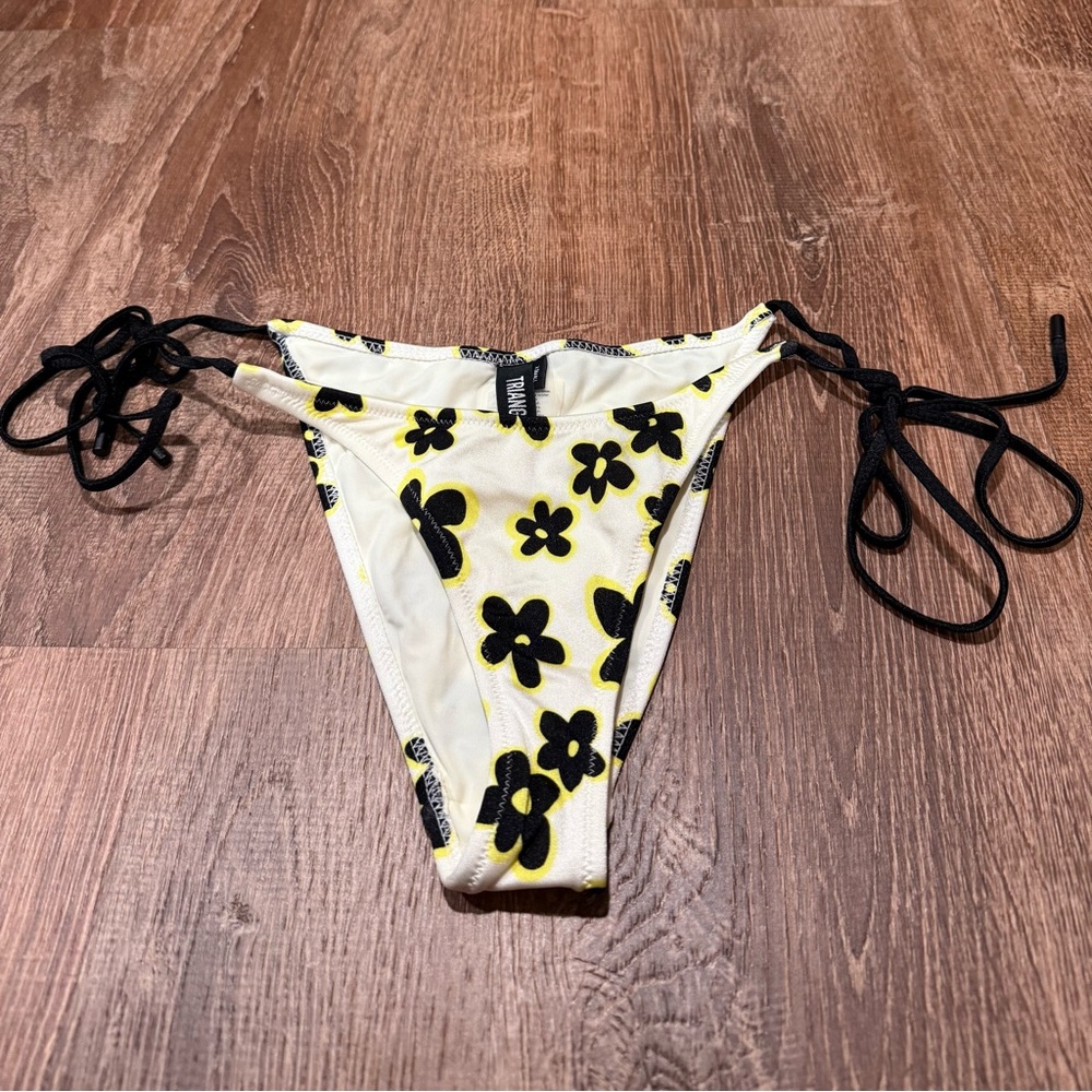 TRIANGL Swimwear Cheeky String Bikini Bottom in Yellow and Black - X small